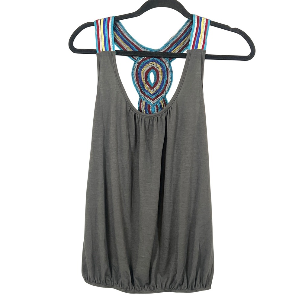 Y2K Racerback Gray Multicolor Tank Top Bubble Hem Preppy Emo Punk Vacation